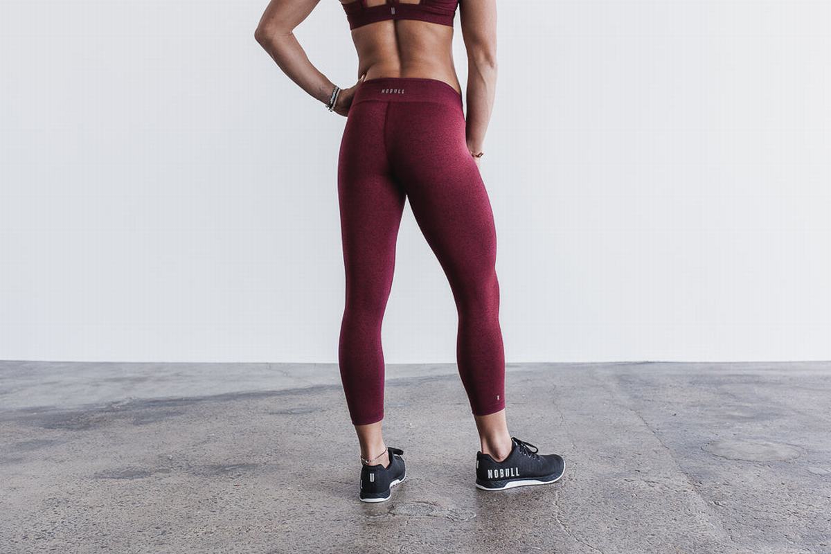 Nobull Mid-Rise Crop Plush Heather Women's Tights Dark Red | Australia (GQ2486)